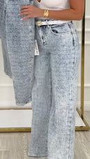 Women's Plaid Casual Wide-leg Jeans