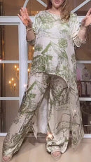 Round Neck Casual Long Sleeve Printed Two Piece Suit