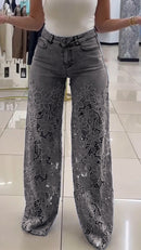 Women's Lace Patchwork Hollow Jeans