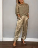 Smooth Satin Half-sleeved Top and Pants SetšBUY 2 SETS FREE SHIPPING