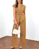 PRETTYGARDEN Women's Summer 2 Piece Outfits 2025 Cap Sleeve V Neck Blazer Vest Wide Leg Pant Sets Office Work Clothes