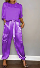 Smooth Satin Half-sleeved Top and Pants SetšBUY 2 SETS FREE SHIPPING