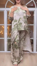 Round Neck Casual Long Sleeve Printed Two Piece Suit