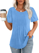 Women's Short Sleeve Pleated Scooped Neck Tops (Buy 3 Free Shipping)