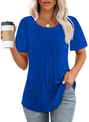 Women's Short Sleeve Pleated Scooped Neck Tops (Buy 3 Free Shipping)