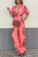 Women's casual retro print two-piece set