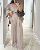 Casual V-Neck Top & Pants Two-Piece Set