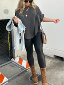 🔥Washed Roll Sleeve Studded Oversized Short Sleeve Top (Buy 2 Free Shipping)