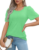 Women's Short Sleeve Pleated Scooped Neck Tops (Buy 3 Free Shipping)