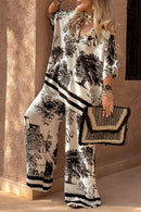 Women's V-neck Top + Printed Trousers Casual Suit