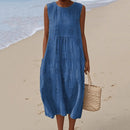 Vintage Loose Flower Art Sleeveless Cotton And Linen Tank Dress