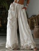 Women's Retro Floral Embroidery Art Casual Linen Pants