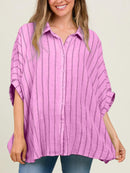 Women's Oversized Striped Button Down Top (Buy 2 Free Shipping)