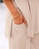 Casual 2-Piece Loose-Fit Short Sleeve Top & Wide-Leg Pants Set with Pockets