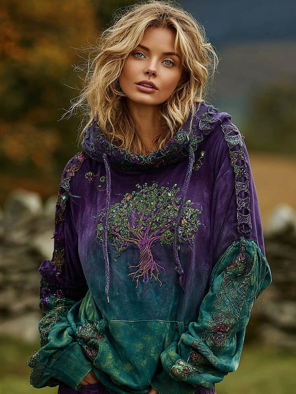 Women's Vintage Celtic Knot Viking Tree Of Life Art Graphic Cozy Hoodie
