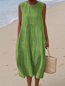 Vintage Loose Flower Art Sleeveless Cotton And Linen Tank Dress