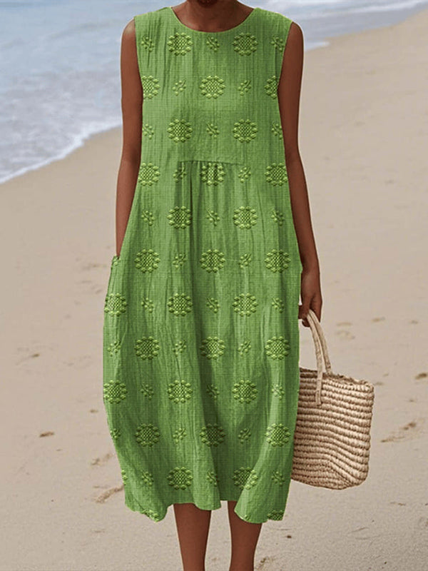 Vintage Loose Flower Art Sleeveless Cotton And Linen Tank Dress