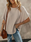 Dokotoo Women's Casual Oversized Short Sleeve Solid Color Loose Texture Knit Tunic Tops Blouses