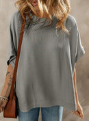 Dokotoo Women's Casual Oversized Short Sleeve Solid Color Loose Texture Knit Tunic Tops Blouses