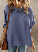 Dokotoo Women's Casual Oversized Short Sleeve Solid Color Loose Texture Knit Tunic Tops Blouses