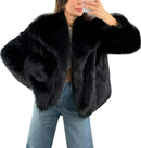 Flygo Women&#39;s Faux Fur Coat Fluffy Faux Fur Jacket Long Sleeve Lapel Furry Winter Jackets Shaggy Parka Short Coat