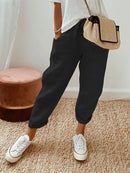Solid Color Insert Pocket Drawstring Casual Pants