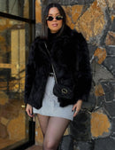 Flygo Women&#39;s Faux Fur Coat Fluffy Faux Fur Jacket Long Sleeve Lapel Furry Winter Jackets Shaggy Parka Short Coat