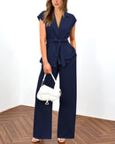 PRETTYGARDEN Women's Summer 2 Piece Outfits 2025 Cap Sleeve V Neck Blazer Vest Wide Leg Pant Sets Office Work Clothes