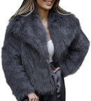 Flygo Women&#39;s Faux Fur Coat Fluffy Faux Fur Jacket Long Sleeve Lapel Furry Winter Jackets Shaggy Parka Short Coat