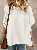 Dokotoo Women's Casual Oversized Short Sleeve Solid Color Loose Texture Knit Tunic Tops Blouses