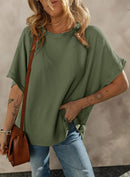 Dokotoo Women's Casual Oversized Short Sleeve Solid Color Loose Texture Knit Tunic Tops Blouses