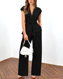 PRETTYGARDEN Women's Summer 2 Piece Outfits 2025 Cap Sleeve V Neck Blazer Vest Wide Leg Pant Sets Office Work Clothes