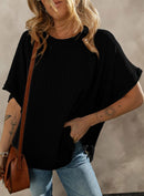 Dokotoo Women's Casual Oversized Short Sleeve Solid Color Loose Texture Knit Tunic Tops Blouses