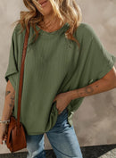 Dokotoo Women's Casual Oversized Short Sleeve Solid Color Loose Texture Knit Tunic Tops Blouses