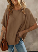 Dokotoo Women's Casual Oversized Short Sleeve Solid Color Loose Texture Knit Tunic Tops Blouses