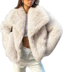 Flygo Women&#39;s Faux Fur Coat Fluffy Faux Fur Jacket Long Sleeve Lapel Furry Winter Jackets Shaggy Parka Short Coat