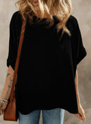 Dokotoo Women's Casual Oversized Short Sleeve Solid Color Loose Texture Knit Tunic Tops Blouses