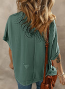 Dokotoo Women's Casual Oversized Short Sleeve Solid Color Loose Texture Knit Tunic Tops Blouses