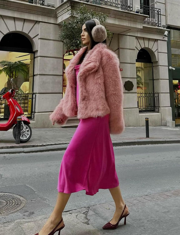 Flygo Women&#39;s Faux Fur Coat Fluffy Faux Fur Jacket Long Sleeve Lapel Furry Winter Jackets Shaggy Parka Short Coat