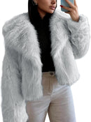 Flygo Women&#39;s Faux Fur Coat Fluffy Faux Fur Jacket Long Sleeve Lapel Furry Winter Jackets Shaggy Parka Short Coat