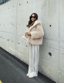 Flygo Women&#39;s Faux Fur Coat Fluffy Faux Fur Jacket Long Sleeve Lapel Furry Winter Jackets Shaggy Parka Short Coat