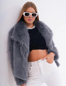 Flygo Women&#39;s Faux Fur Coat Fluffy Faux Fur Jacket Long Sleeve Lapel Furry Winter Jackets Shaggy Parka Short Coat