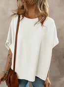 Dokotoo Women's Casual Oversized Short Sleeve Solid Color Loose Texture Knit Tunic Tops Blouses