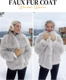 Flygo Women&#39;s Faux Fur Coat Fluffy Faux Fur Jacket Long Sleeve Lapel Furry Winter Jackets Shaggy Parka Short Coat