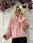 Flygo Women&#39;s Faux Fur Coat Fluffy Faux Fur Jacket Long Sleeve Lapel Furry Winter Jackets Shaggy Parka Short Coat