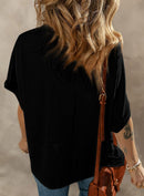 Dokotoo Women's Casual Oversized Short Sleeve Solid Color Loose Texture Knit Tunic Tops Blouses