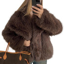 Flygo Women&#39;s Faux Fur Coat Fluffy Faux Fur Jacket Long Sleeve Lapel Furry Winter Jackets Shaggy Parka Short Coat