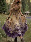 Classy Gradient Purple Lavender And Floral Embroidered Linen Maxi Dress