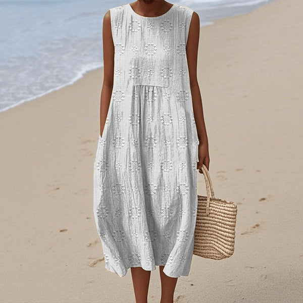 Vintage Loose Flower Art Sleeveless Cotton And Linen Tank Dress