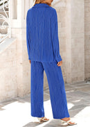 Women's 2 Piece Textured Sets Casual Button Down Shirt Wide Leg Pants Outfit Loungewear Tracksuit